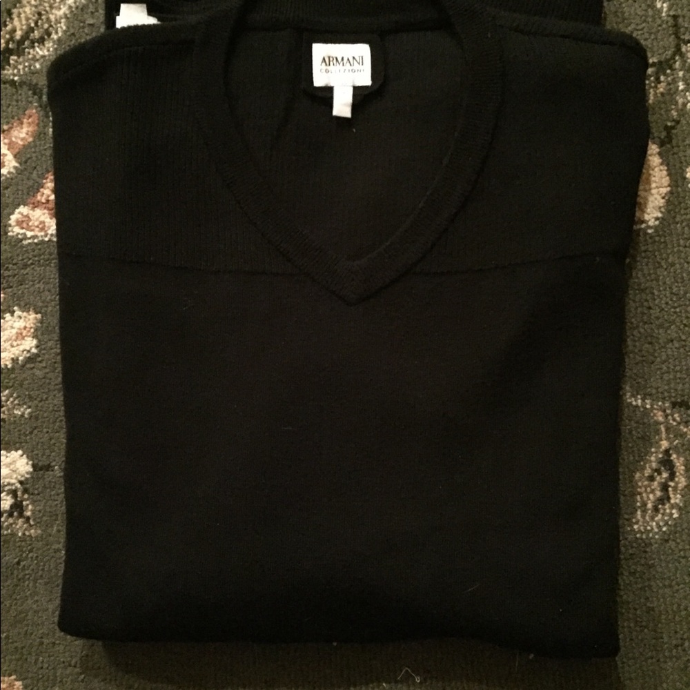 Armani Collezioni Long Sleeve Black V neck Sweater